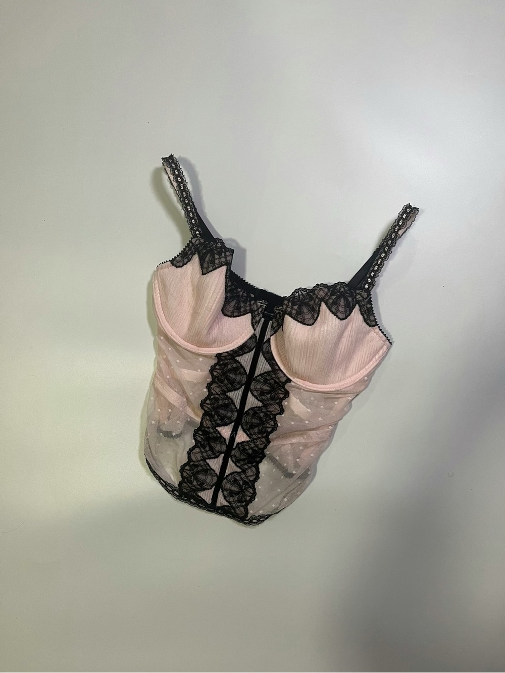 y2k pink polka dot lace mesh bustier